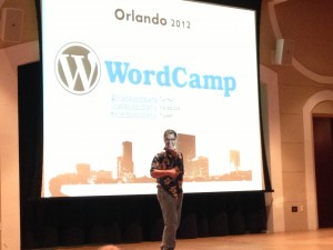 photo of jeff noel on stage at WordCamp Orlando 2012