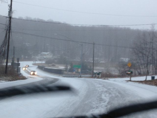 driving on an icy country road