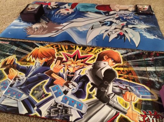 YuGioh mats set on Family room floor for the match to begin