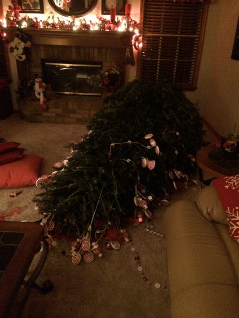 Fallen Christmas tree in Family room