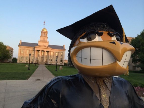 University of Iowa Herky in front of Old Capital Building