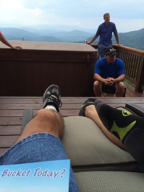 relaxing on a cabin deck