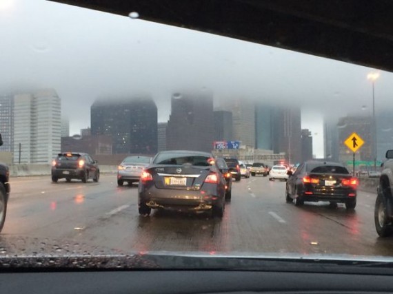 Houston skyline on a rainy day