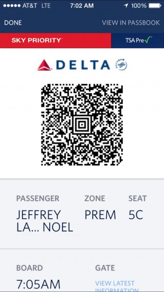 Delta digital boarding pass