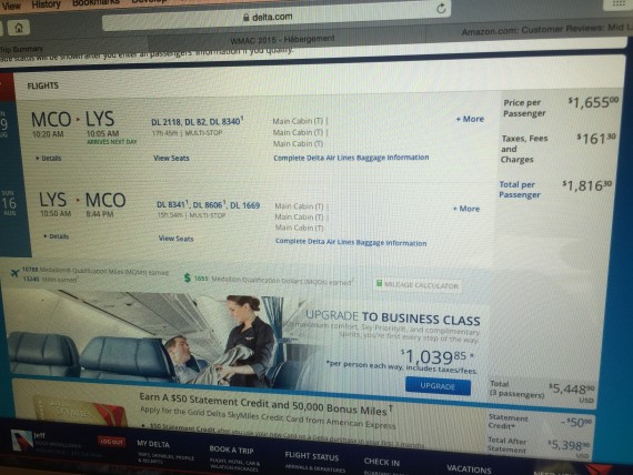 Delta airfare purchase screen shot