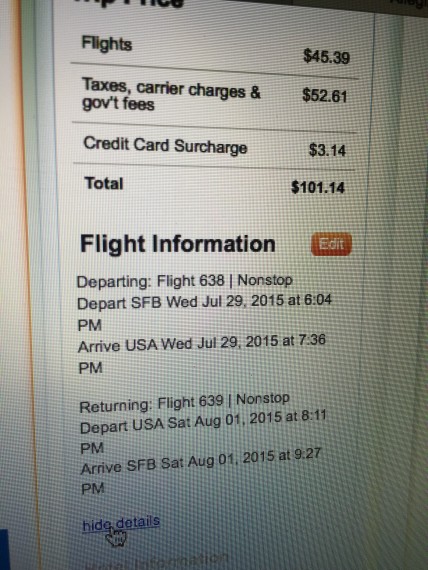 Allegiant flight receipt 