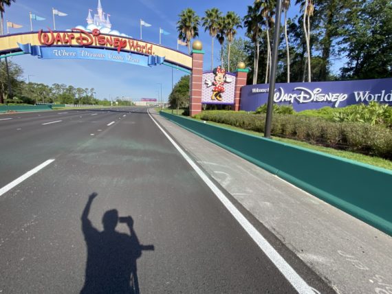 Photo of a bicyclist's shadow at Walt Disney World entrance