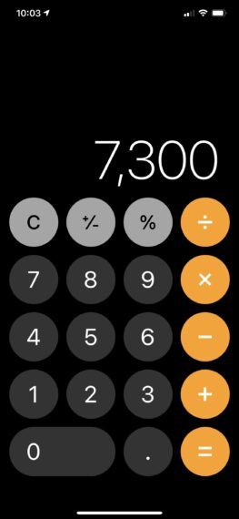 iPhone calculator image with 7,300