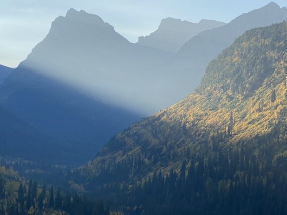 Mountains with sun ray shining through