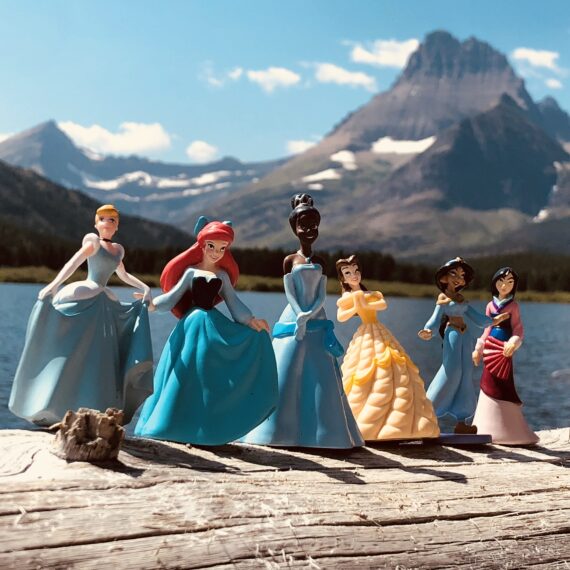 Disney princess figurines in the mountains