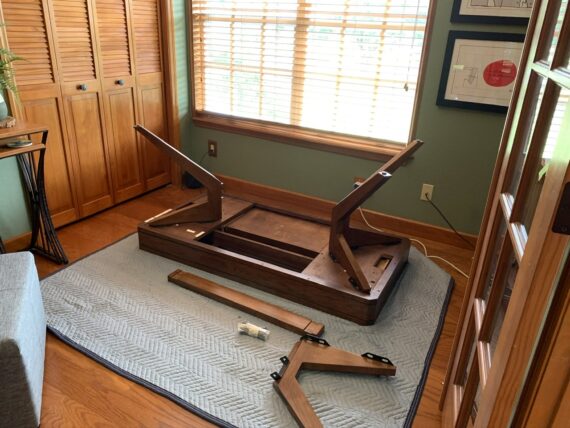 home office desk being assembled