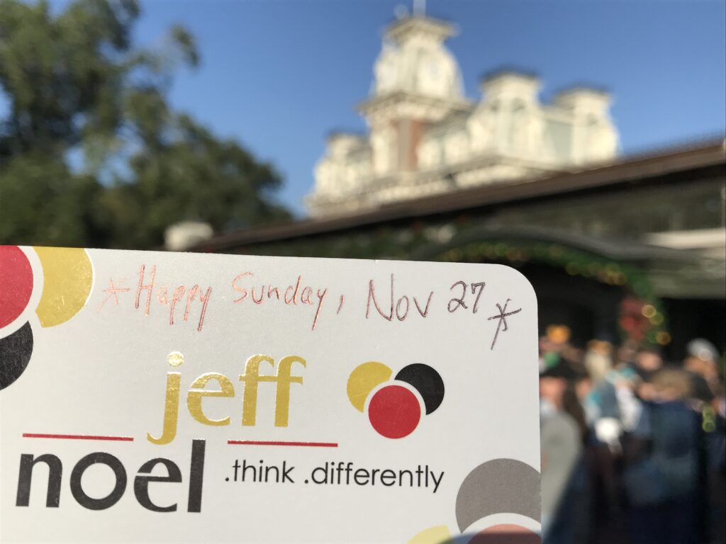 Disney creativity and innovation  author Jeff noel's business card 