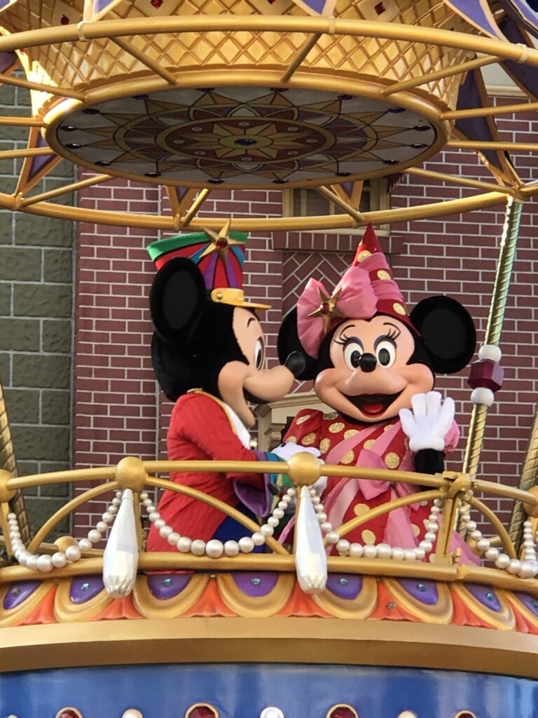 Mickey and Minnie on a parade float