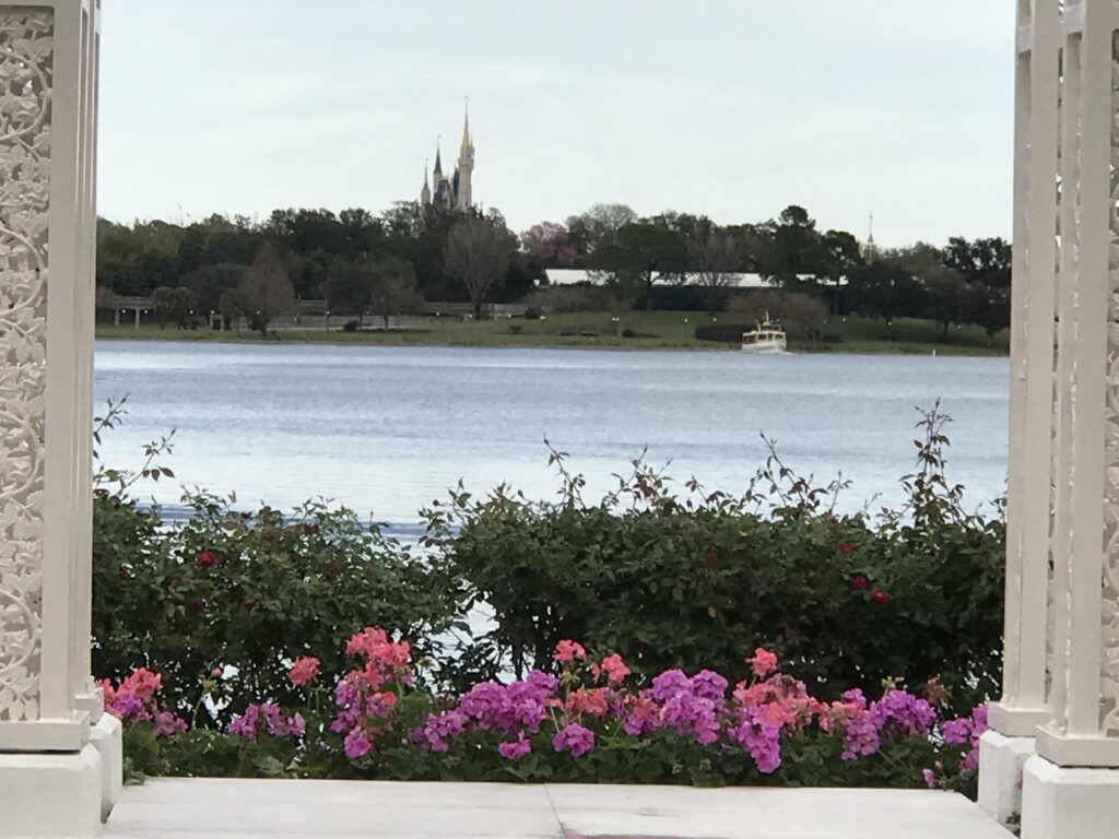 Cinderella Castle view from Disney's Fairy Tale Weddings pavilion