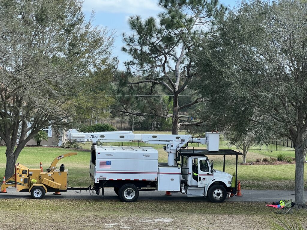 tree trimming truck on road