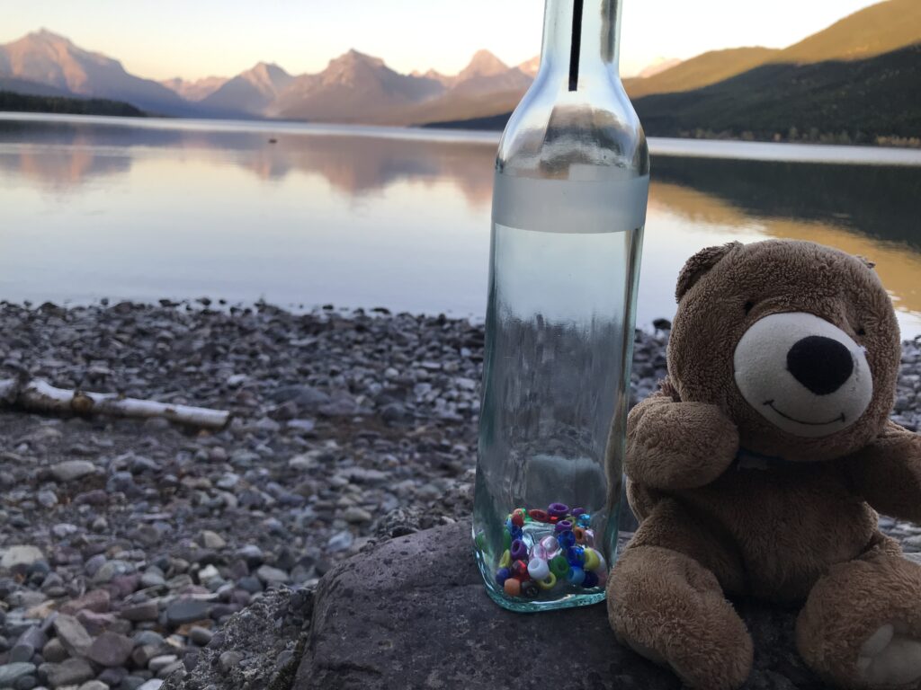 bead jar and teddy bear