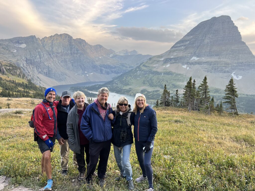 Six people in the mountains