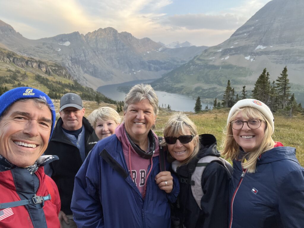 Six people in the mountains