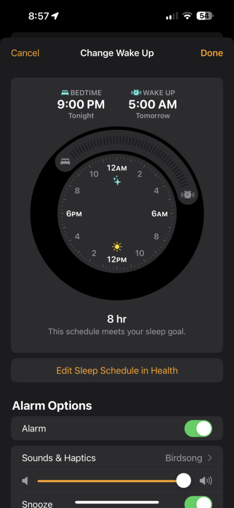 Apple alarm clock screen shot