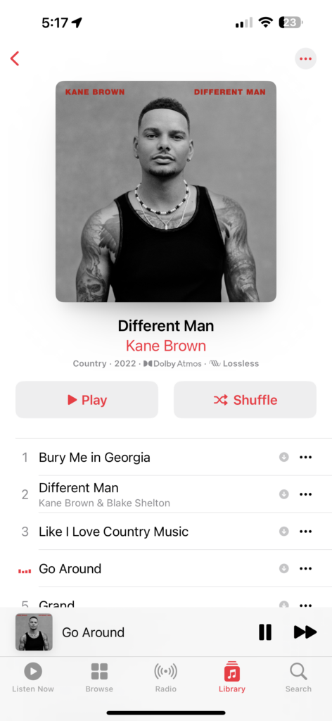 Kane Brown's new album screen shot