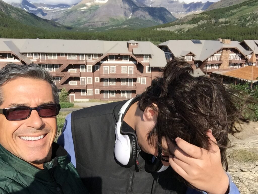 Father and son in the mountains