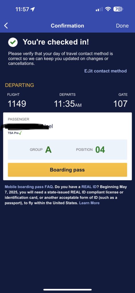 Mobile boarding pass