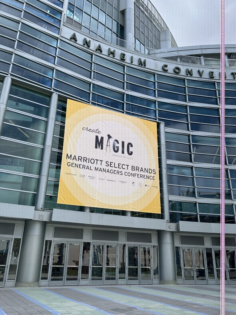 Anaheim convention center banner featuring Marriott select brands