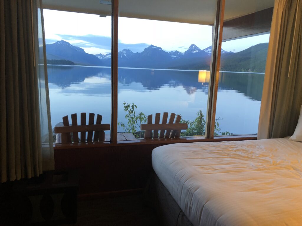 Mountain lake view from motel room