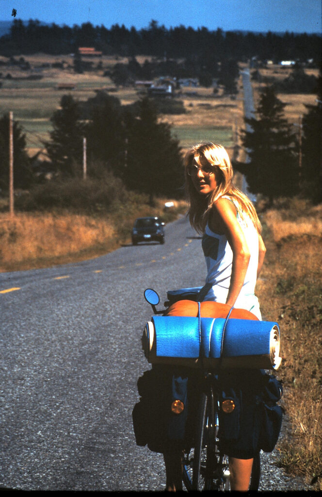 woman bicycling across country