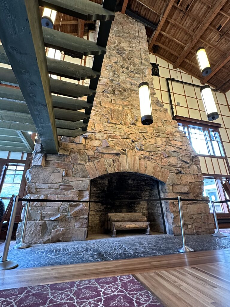 Huge national park lodge fireplace