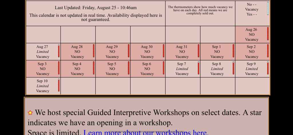 lodging room inventory chart