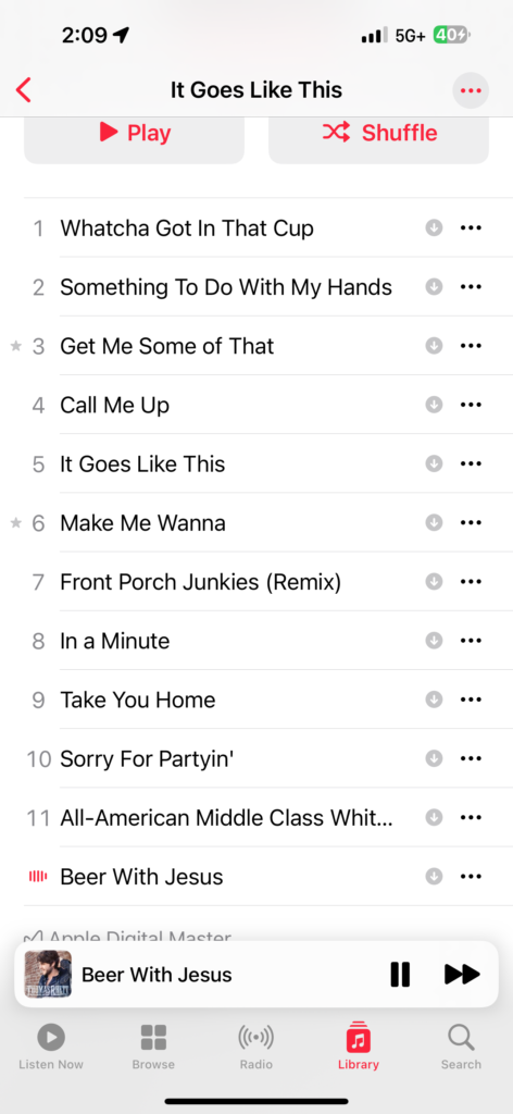 Apple Music album song list