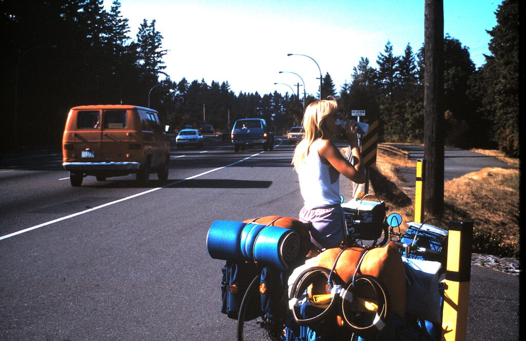 Woman on touring bicycle 