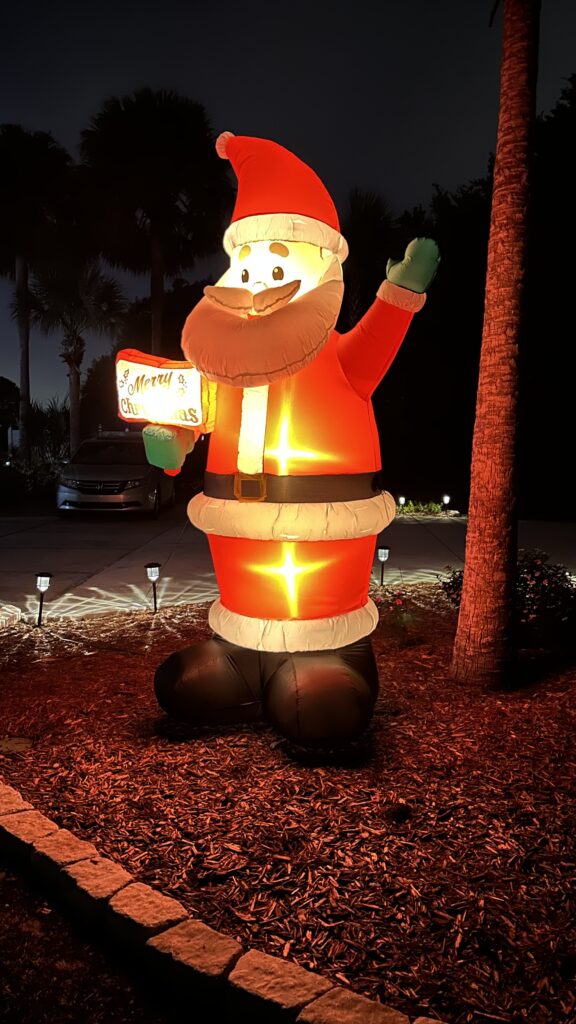 Inflatable Santa Claus at night