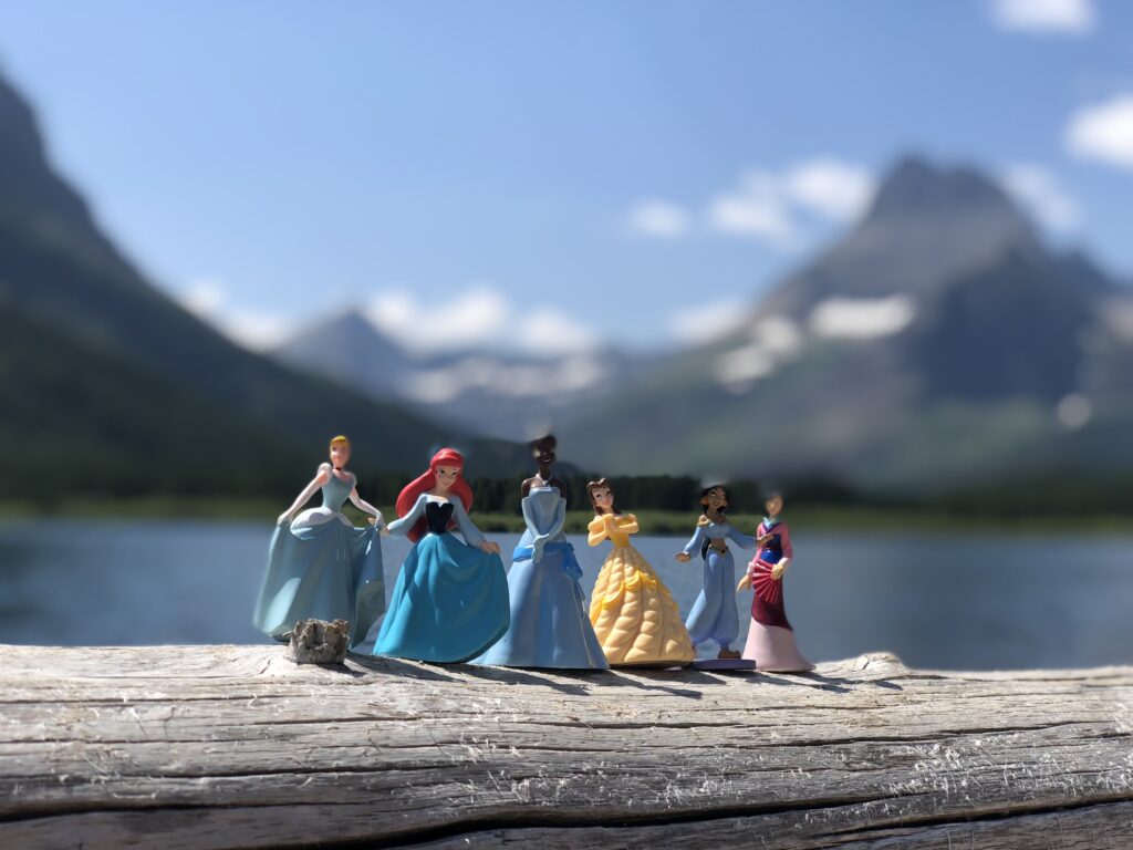 Disney, princess toy figurines in the mountains