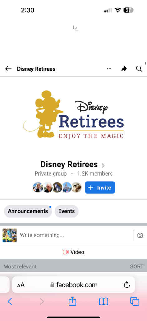 Disney Retirees Facebook group page