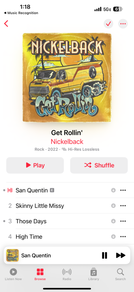 Nickelback album on Apple Music screenshot