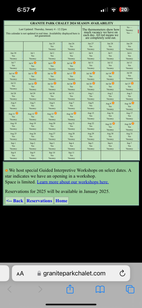 Nations Park lodging availability screen