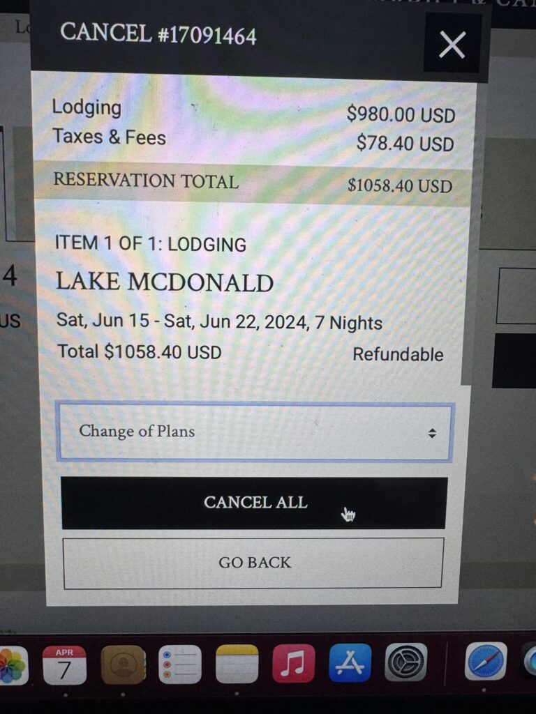 Hotel reservation screen