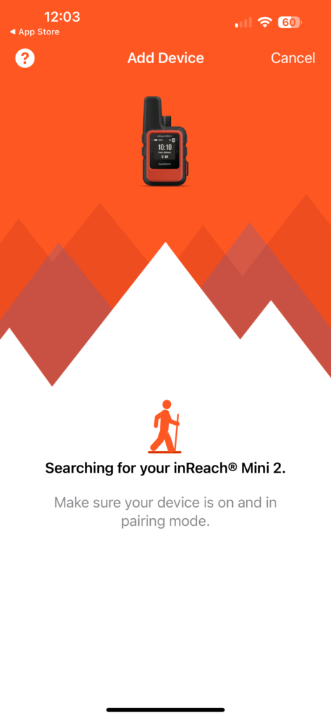 Garmin Inreach Mini 2 set up screen