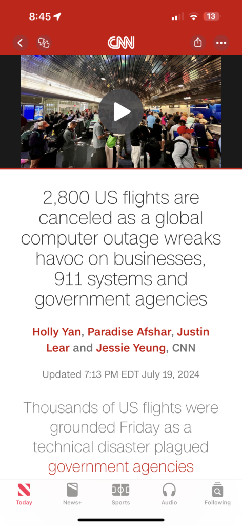 breaking news screenshot Cloudstrike