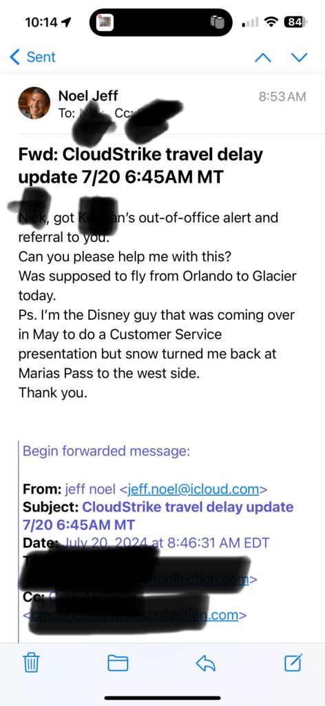 short email to hospitality company