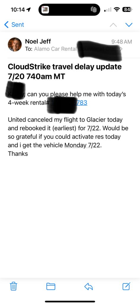short email to hospitality company