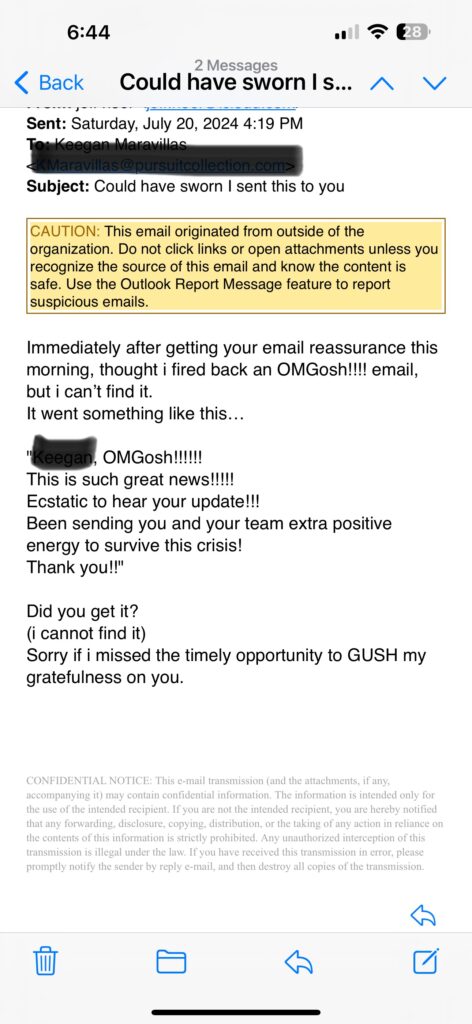 email screen shot