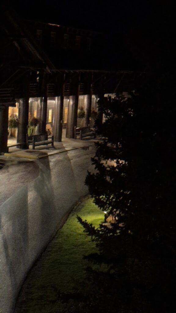 National Park Lodge entrance at night