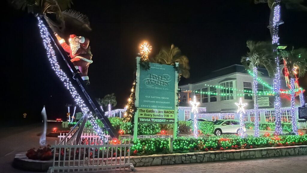Christmas lights at an island resort