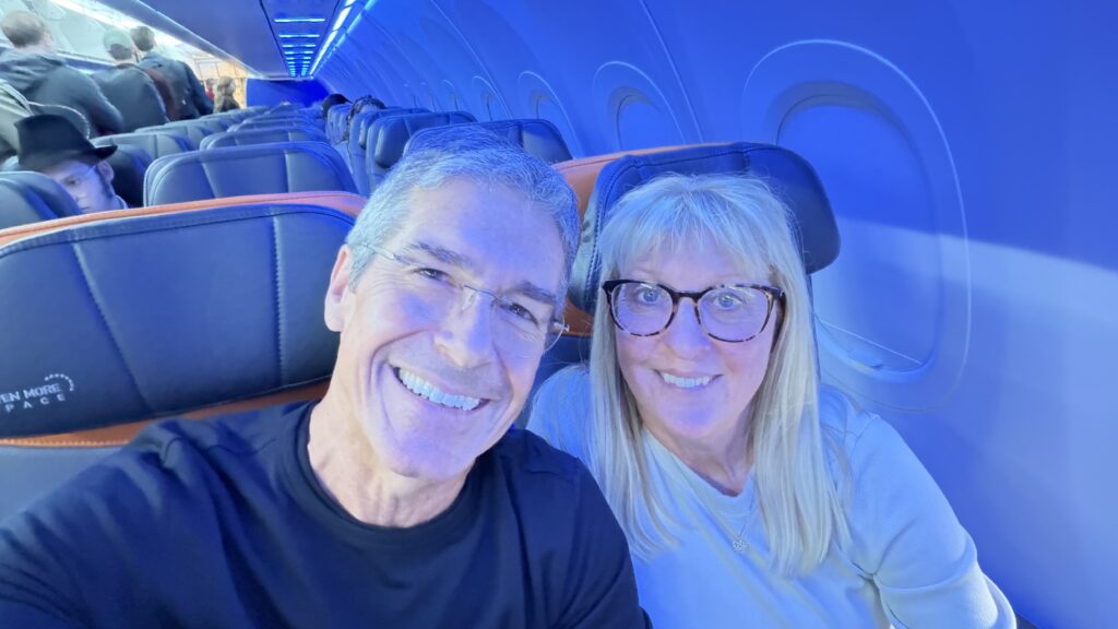 Senior couple on a plane