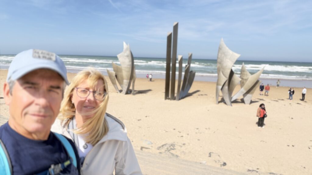 Senior couple at Omaha beach memorial