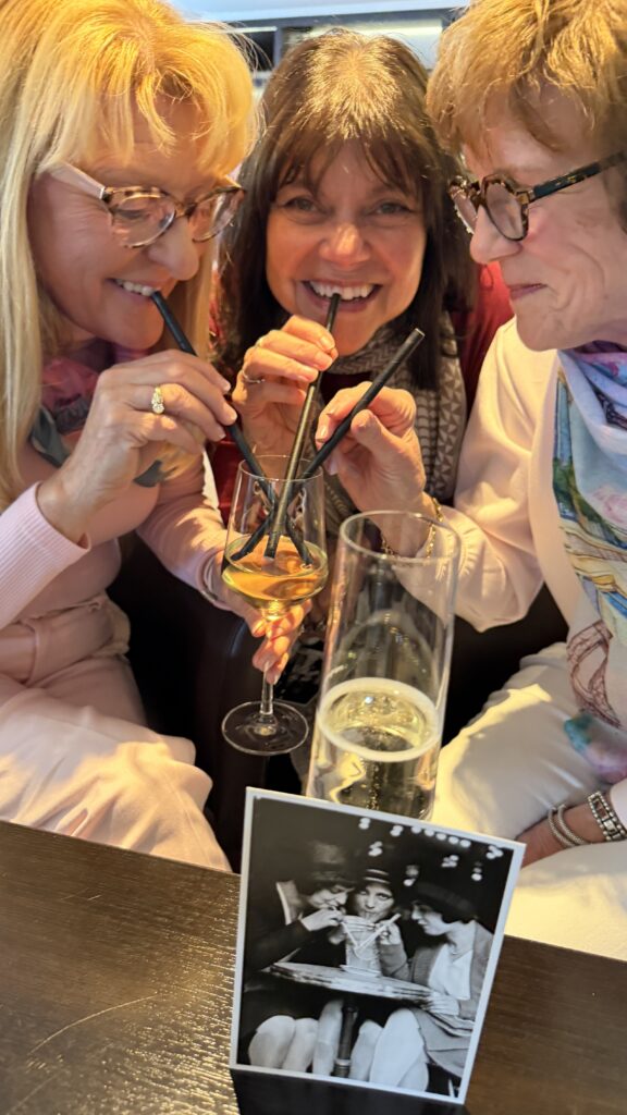 Three senior women at a party